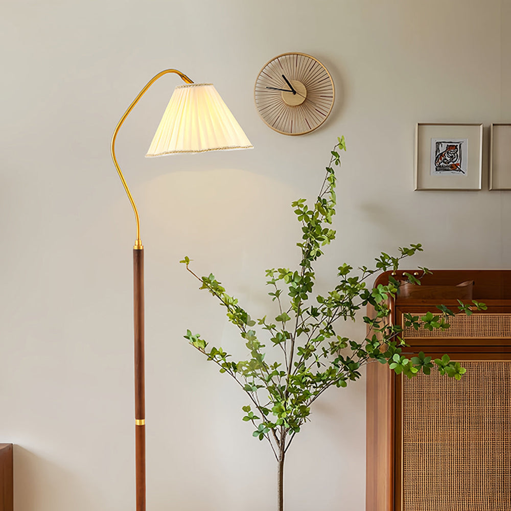 Retro Walnut Floor Lamp, Fabric Shade American Standing Light, view 3