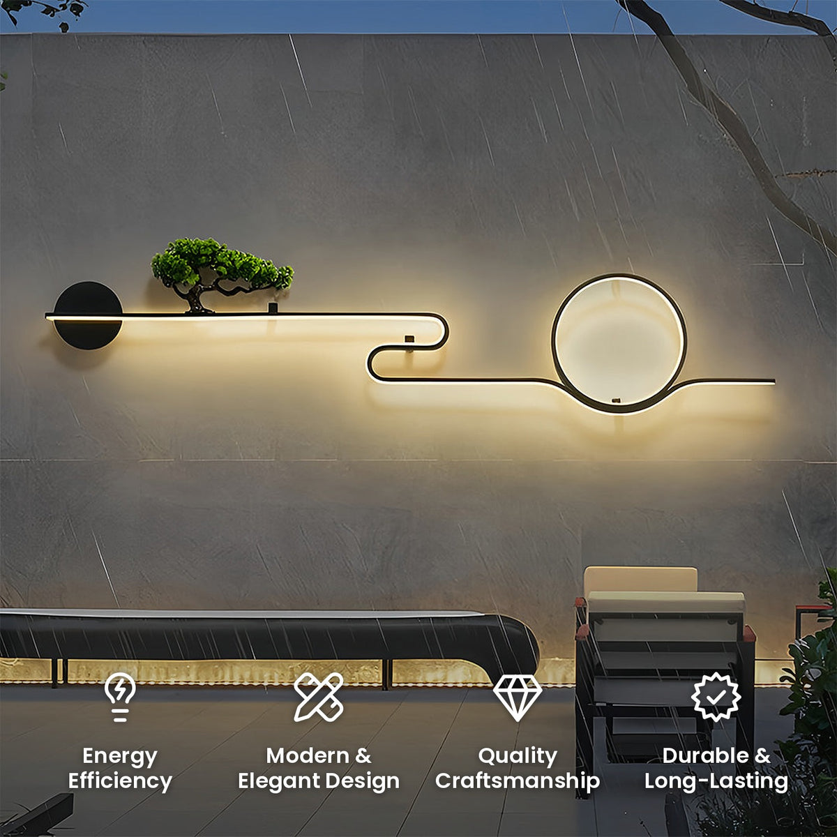 Moon and Tree Scenery Wall Light: energy efficiency, modern and elegant design, quality craftsmanship, durable and long-lasting
