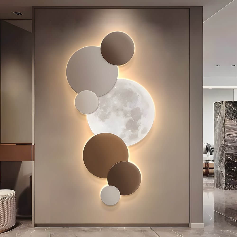Moon Phase Circles LED Wall Art, Carved Vertical Panel Light