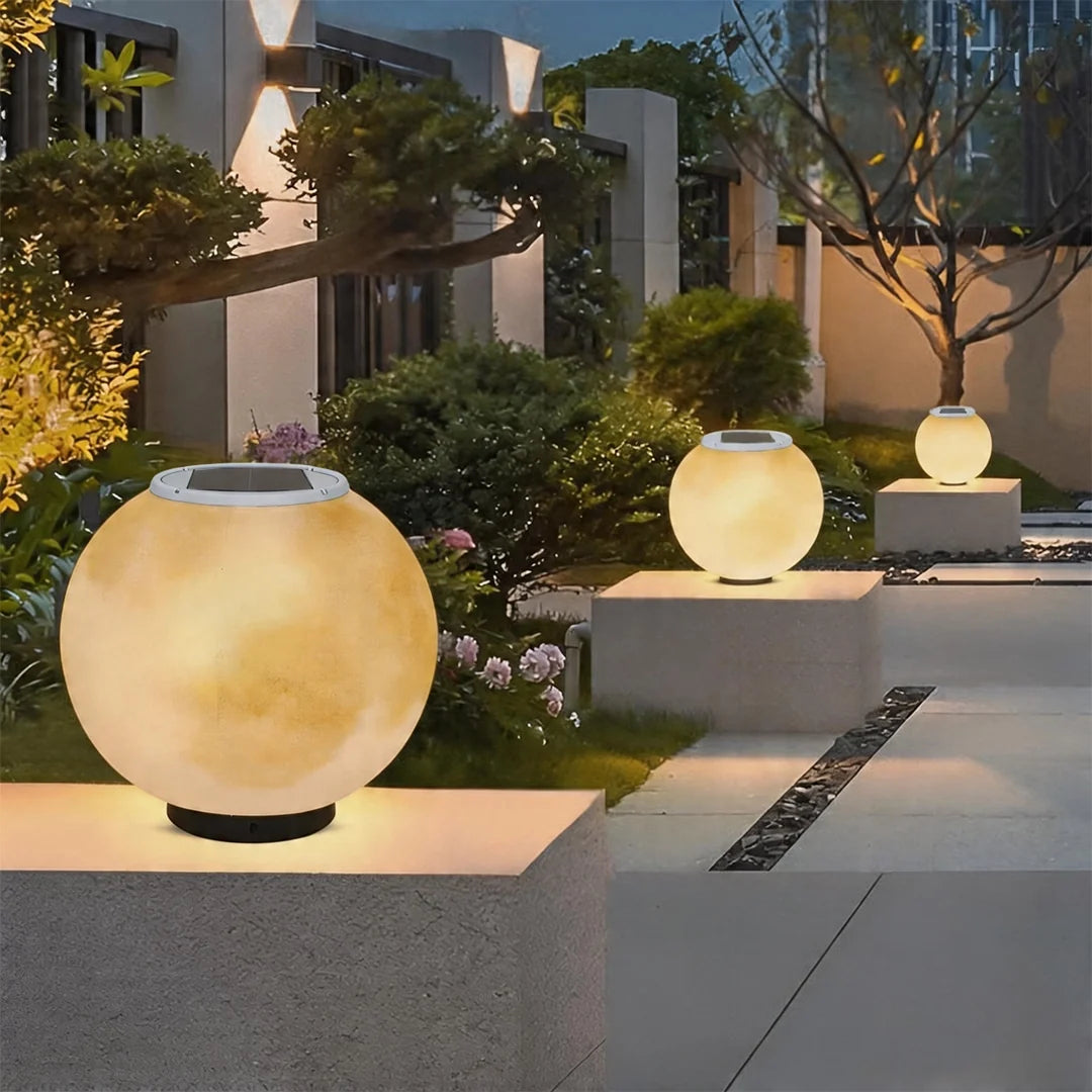 Moon Globe Pillar Light, Textured Resin Outdoor Garden Light 12