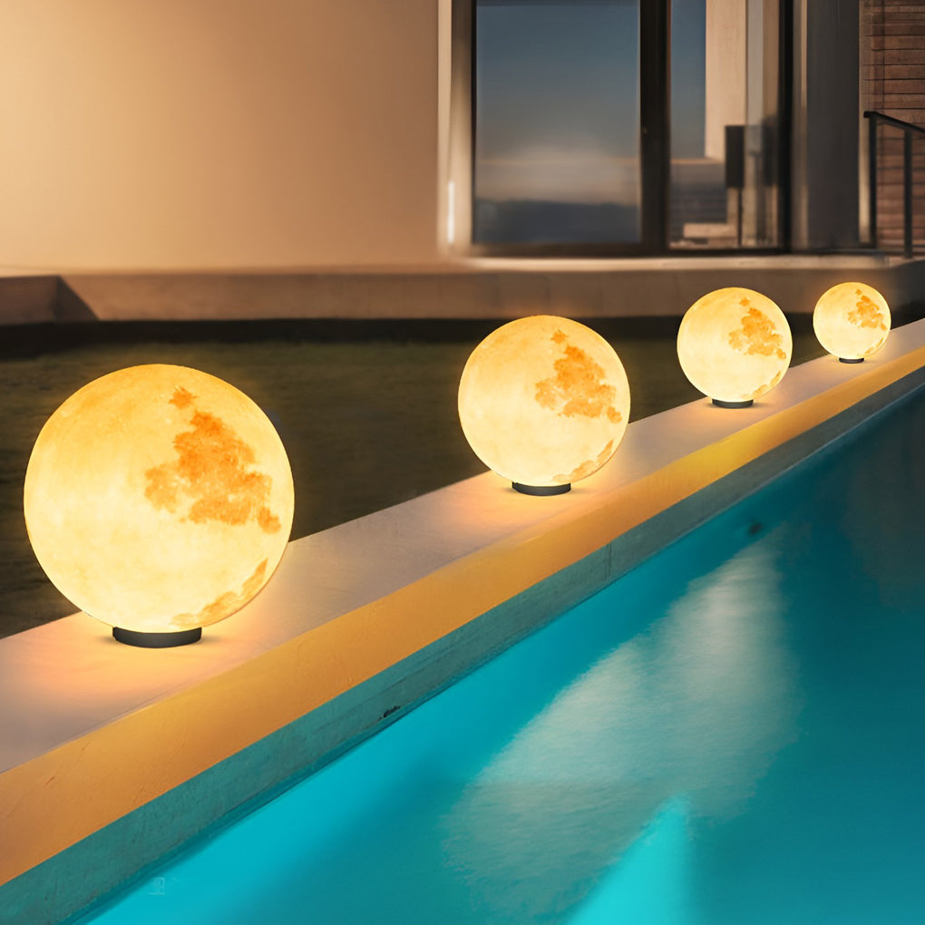 Moon Globe Pillar Light, Textured Resin Outdoor Garden Light 19