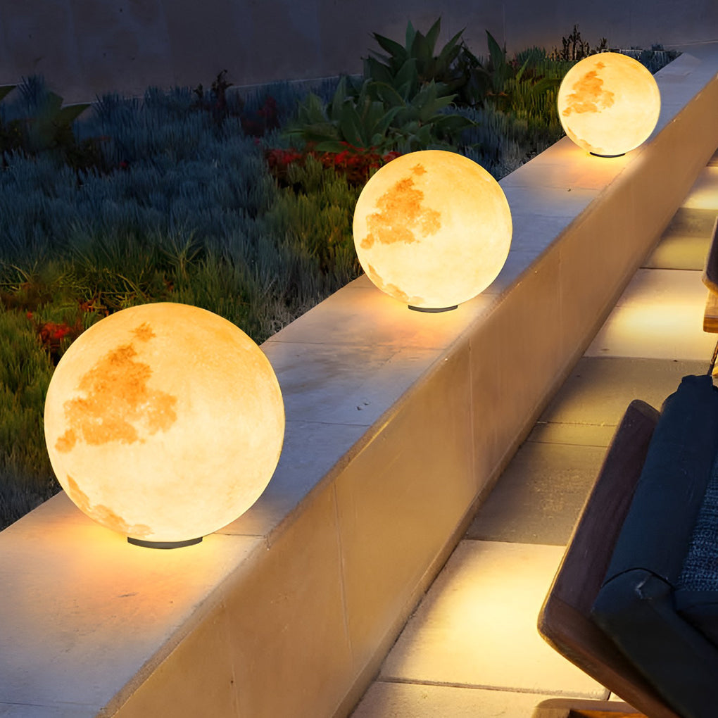 Moon Globe Pillar Light, Textured Resin Outdoor Garden Light 18