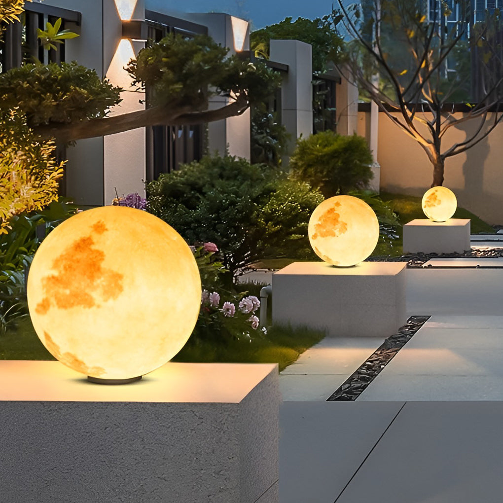 Moon Globe Pillar Light, Textured Resin Outdoor Garden Light 16