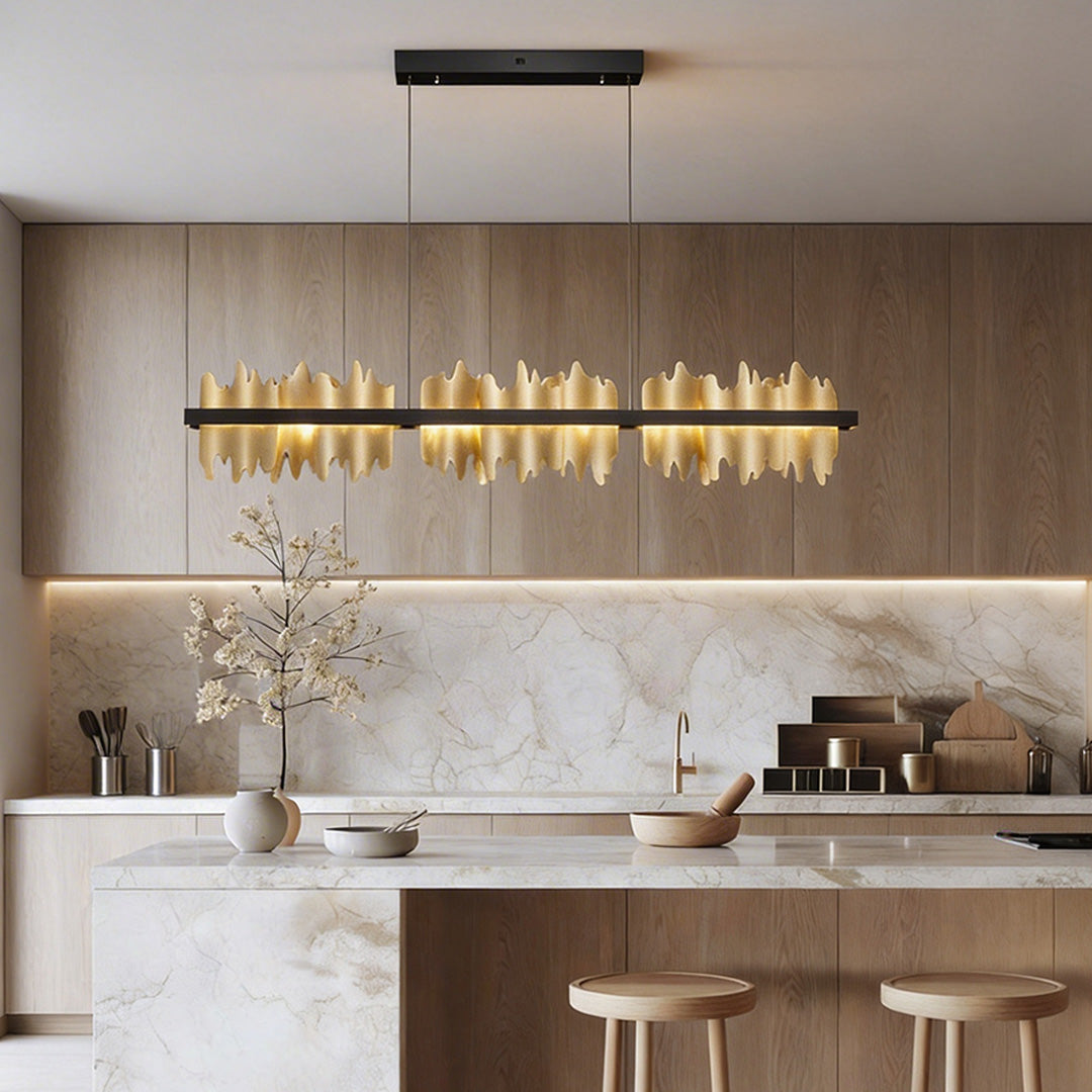 Mountain Ridge LED Linear Chandelier, Polished Metal Island Light