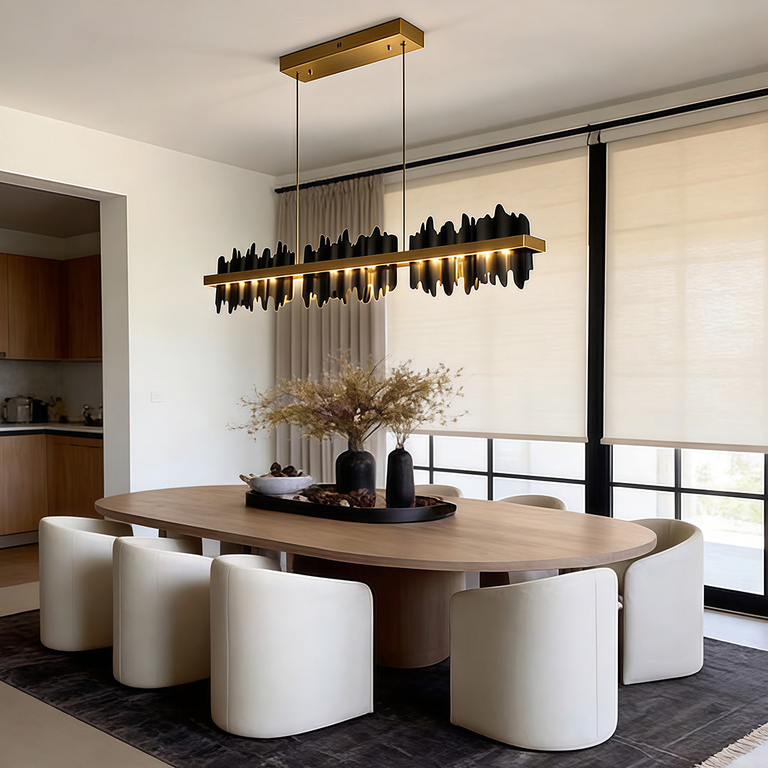 Mountain Ridge LED Linear Chandelier, Polished Metal Island Light