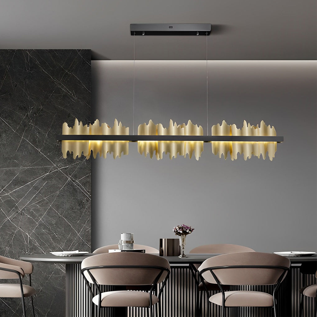 Mountain Ridge LED Linear Chandelier, Polished Metal Island Light