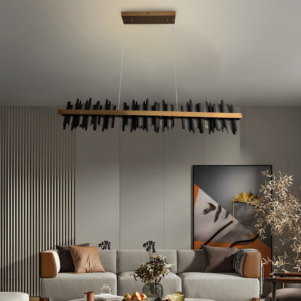 Mountain Ridge LED Linear Chandelier, Polished Metal Island Light