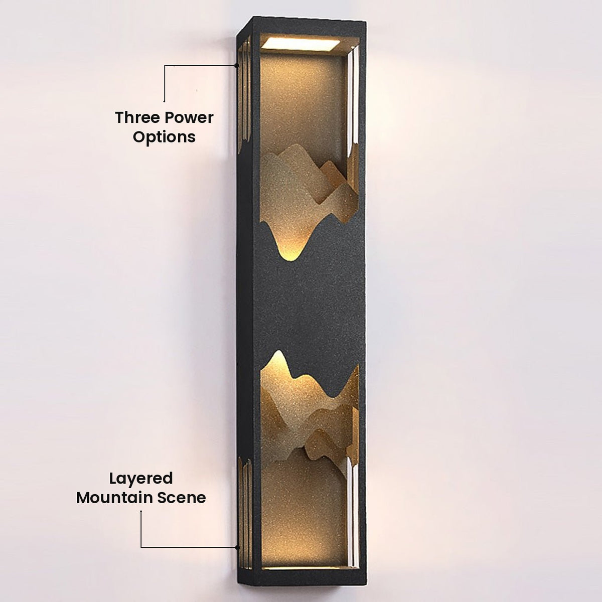Mountain Scenery Solar Wall Light: Layered Mountain Scene, Three Power Options
