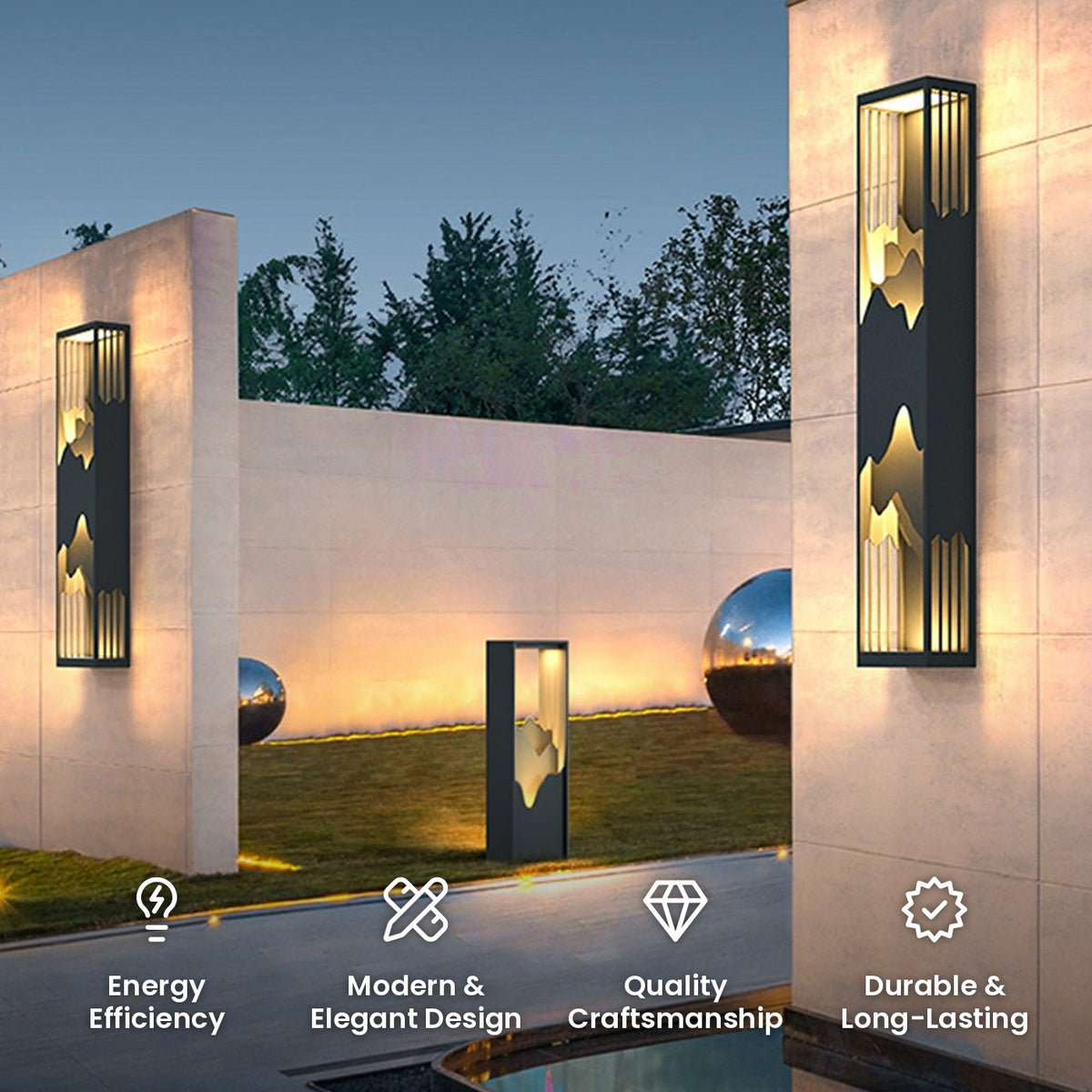 Mountain Scenery Solar Wall Light: energy efficiency, modern and elegant design, quality craftsmanship, durable and long-lasting