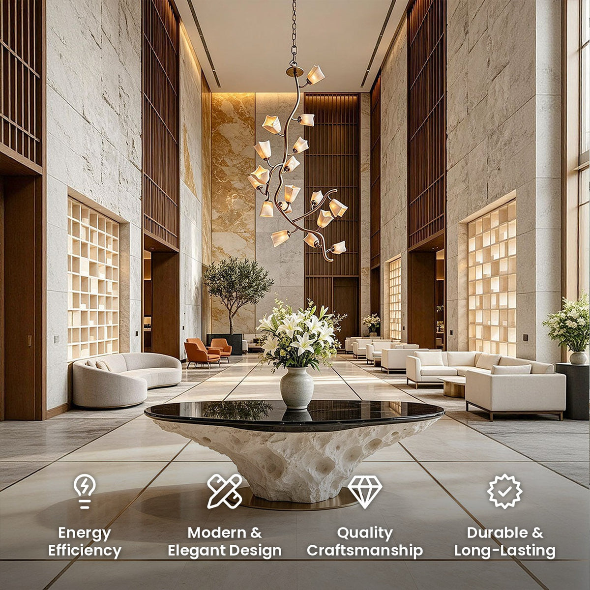 Branch Cluster Chandelier: energy efficiency, modern and elegant design, quality craftsmanship, durable and long-lasting