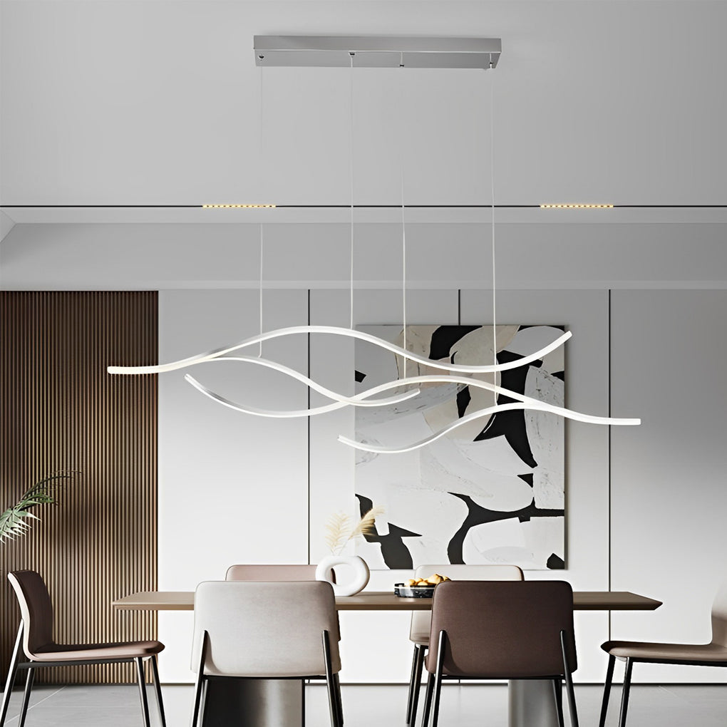 Curved Wave Pendant Light, Metal LED Linear Suspension