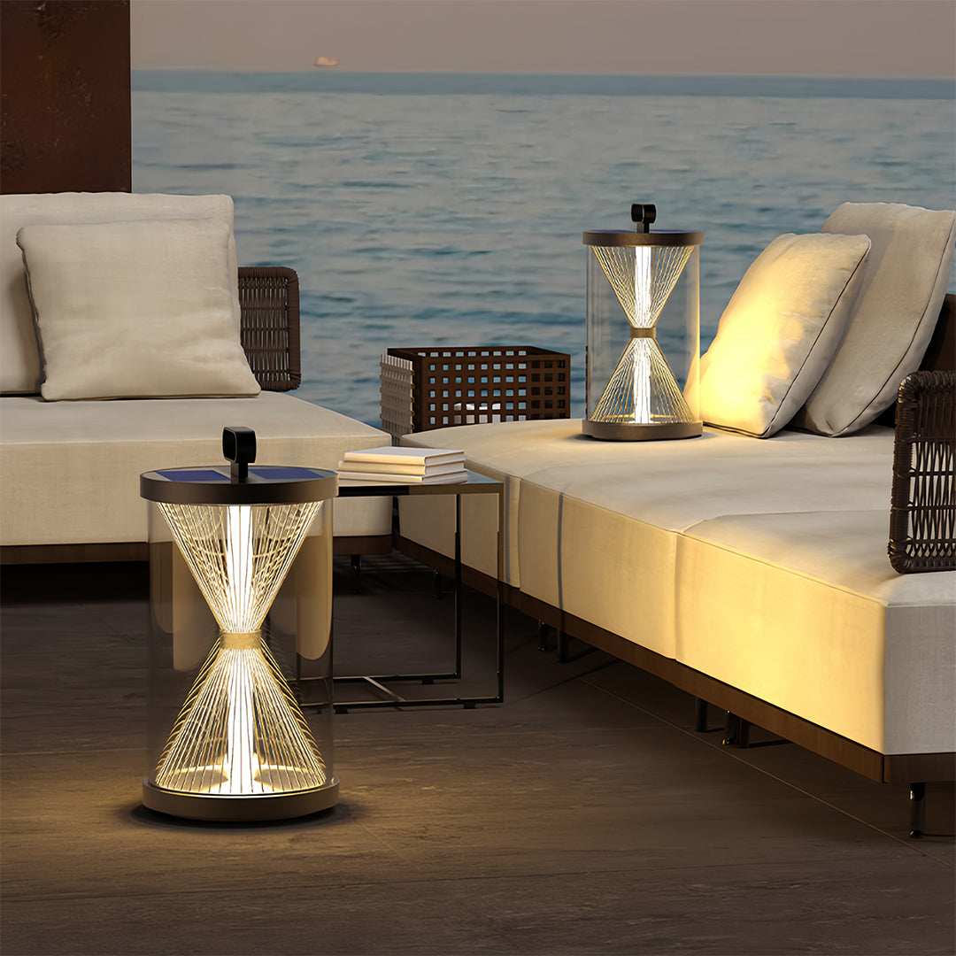 Hourglass Glass Lantern, Black Stainless Steel Outdoor Lantern