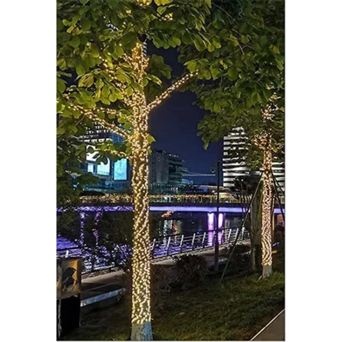RGB string lights wrapped on tree