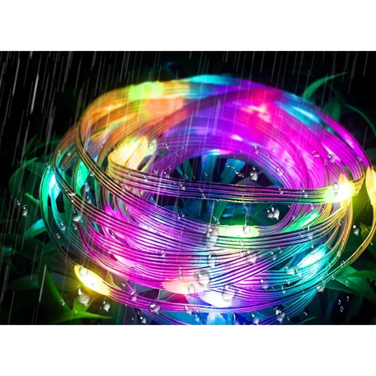 Waterproof RGB string lights in rain