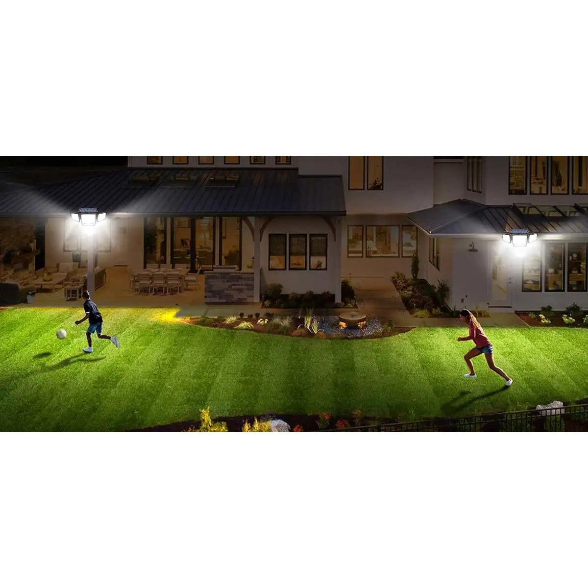 Solar motion lights in backyard