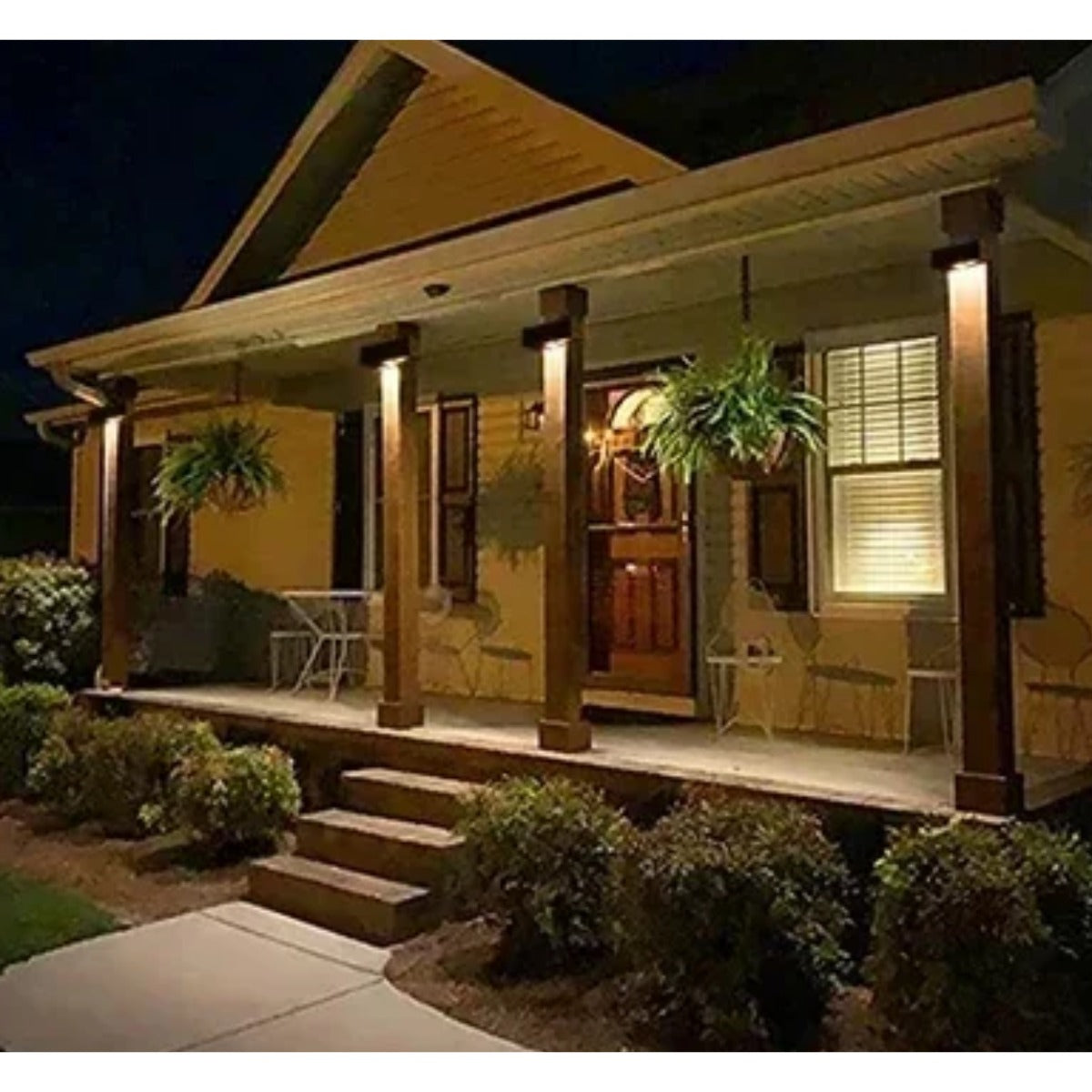 Solar wall lights on house