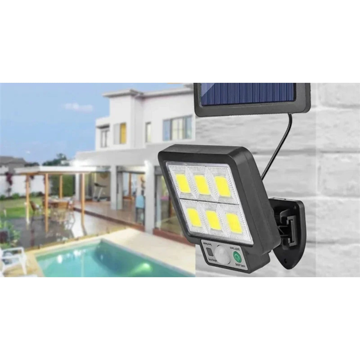 Solar split wall light by pool