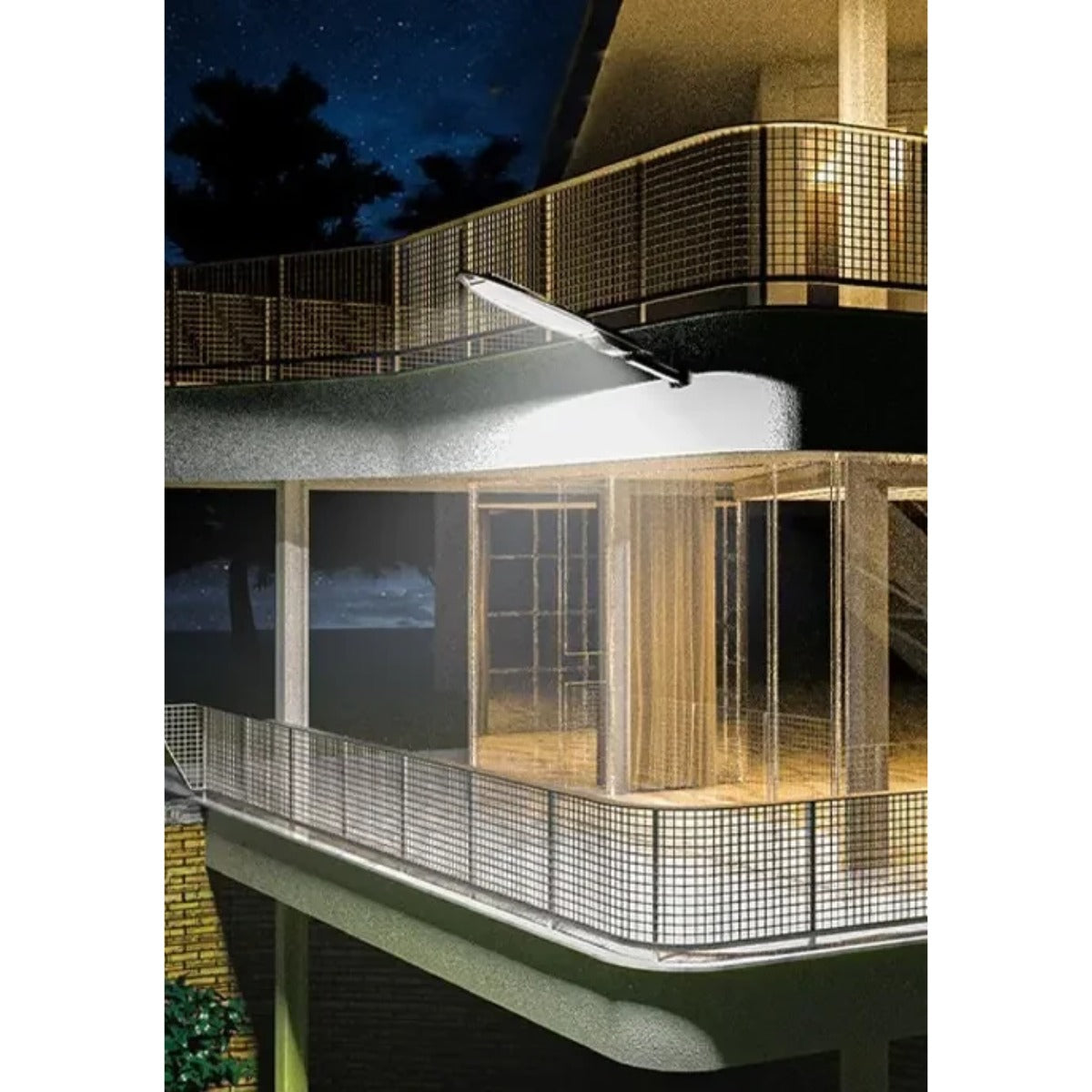 Solar street light on wood cabin