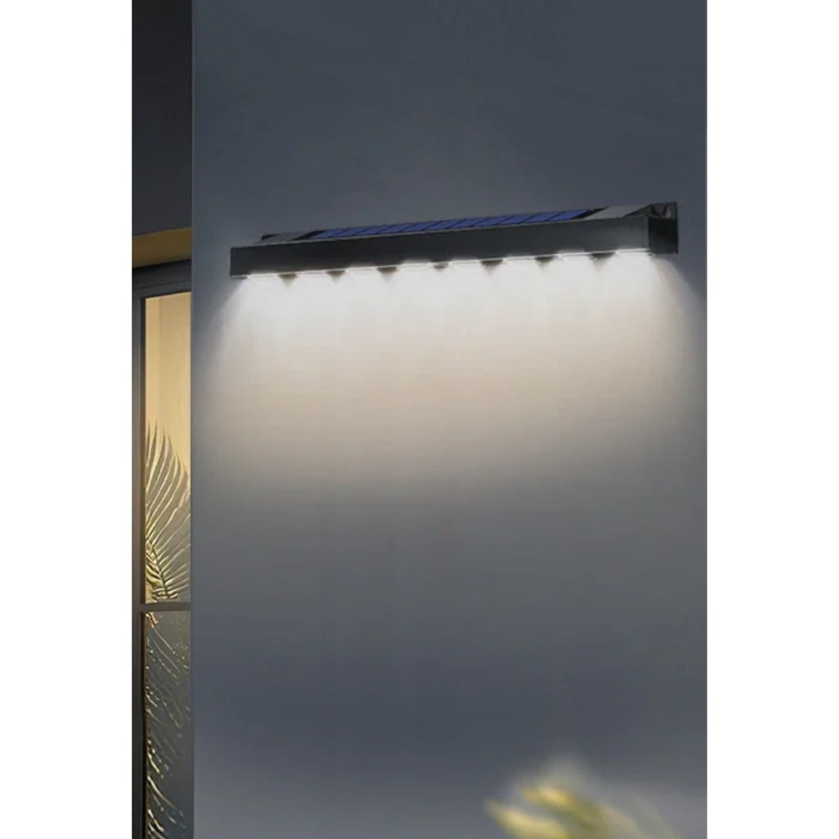 Solar stair light bar glowing at night
