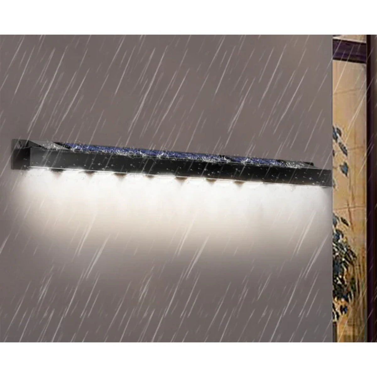 Solar light bar lit in rain