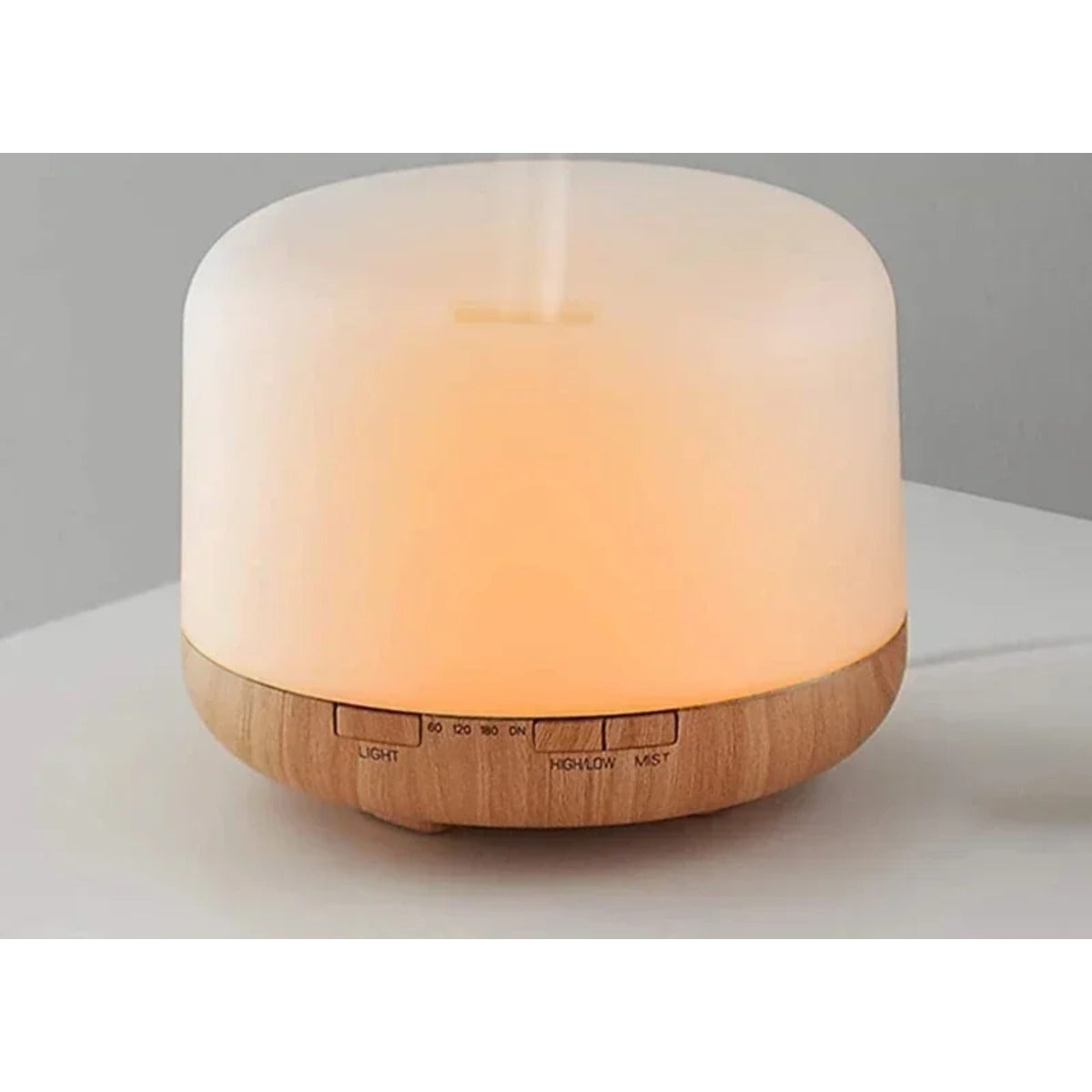 Wood grain aroma diffuser glowing