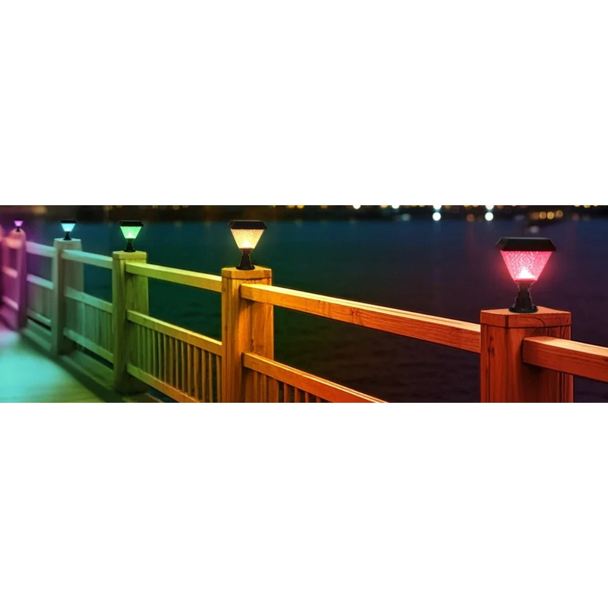 RGB pillar lights on fence rail