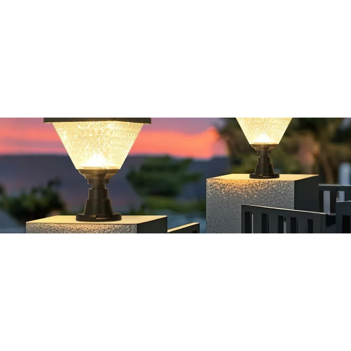 Pillar lights at sunset