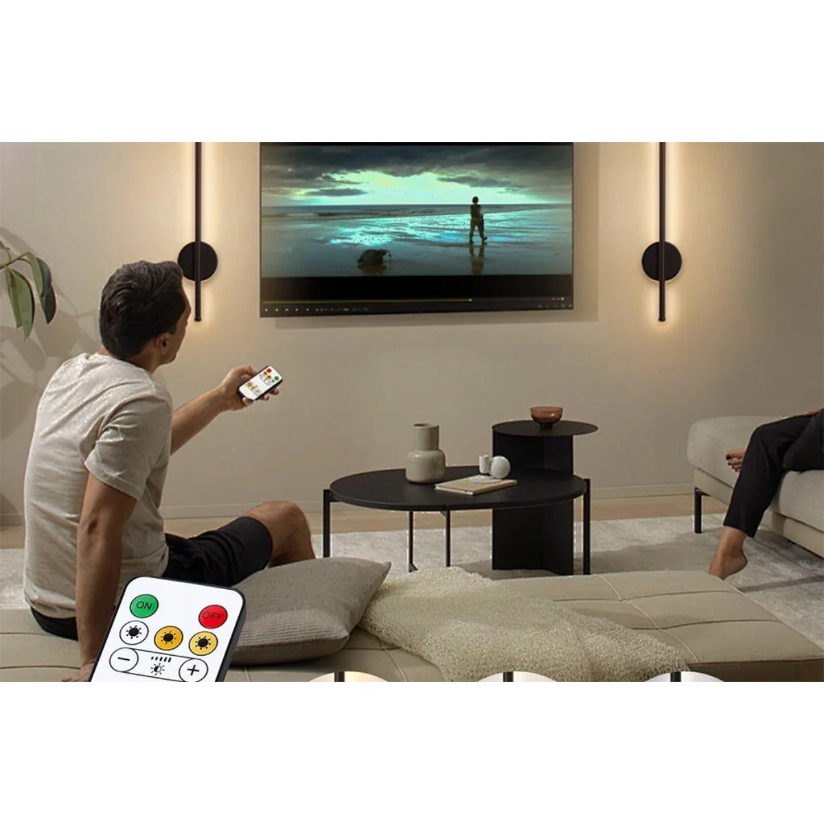 Dimming sconces with remote in living room