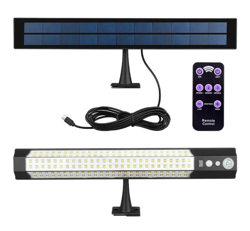 Solar wall lamp kit with panel, remote and light bar on white
