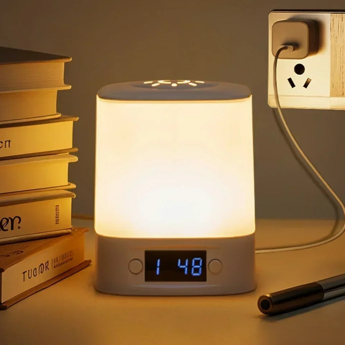 Rechargeable Bedside Reading Lamp with Clock