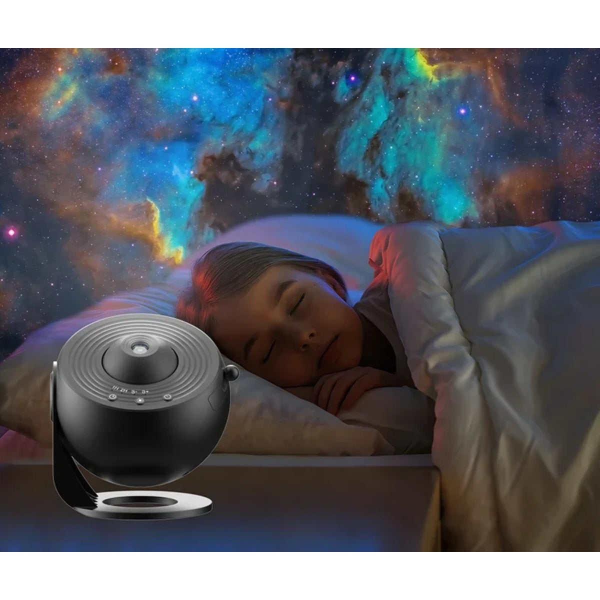 Galaxy projector by sleeping child