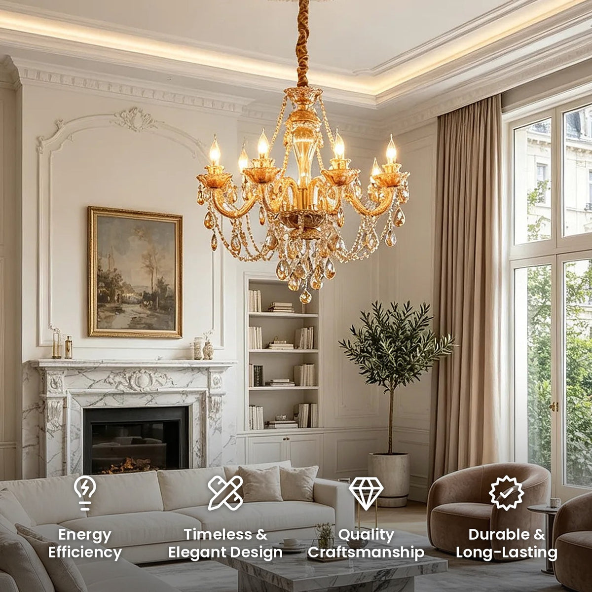 Crystal Glass Candle Chandelier: energy efficiency, timeless and elegant design, quality craftsmanship, durable and long-lasting