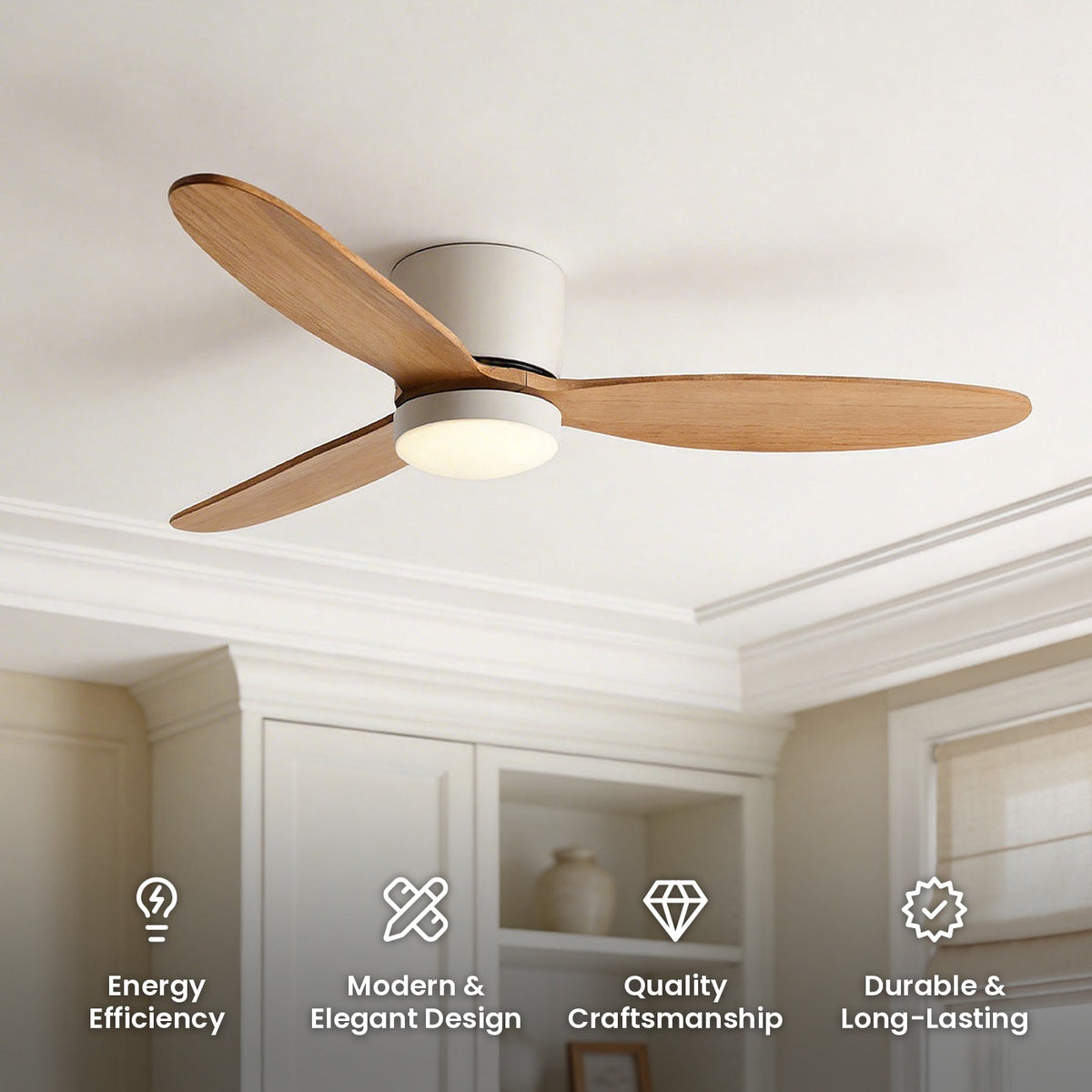 Natural Wood Ceiling Fan: energy efficiency, modern and elegant design, quality craftsmanship, durable and long-lasting