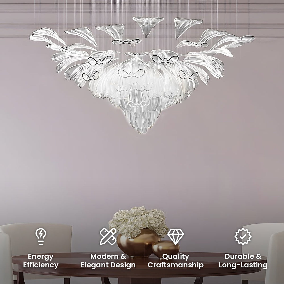 Handcrafted Flower Glass Chandelier: energy efficiency, modern and elegant design, quality craftsmanship, durable and long-lasting
