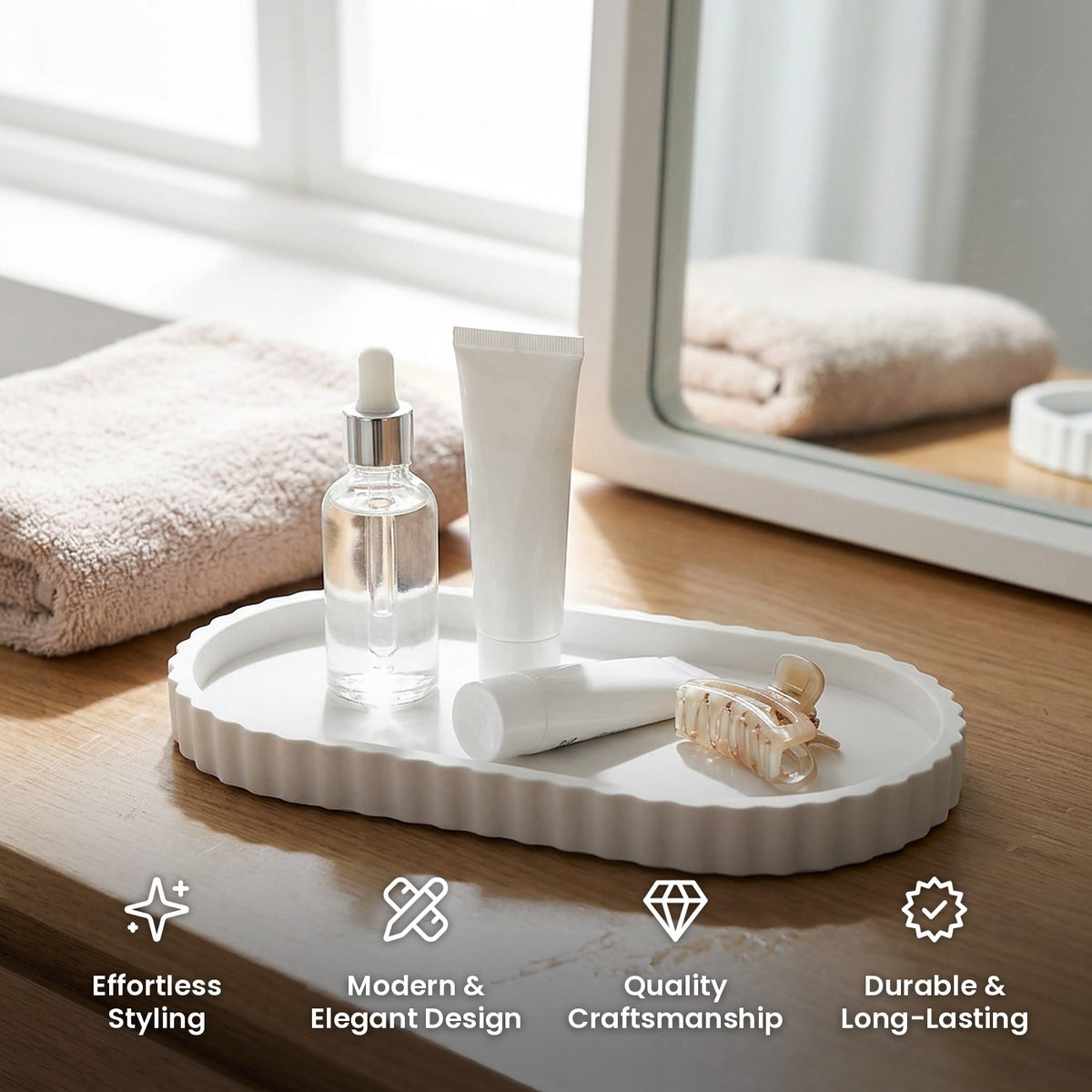 Silicone Oval Vanity Tray: effortless styling, modern and elegant design, quality craftsmanship, durable and long-lasting