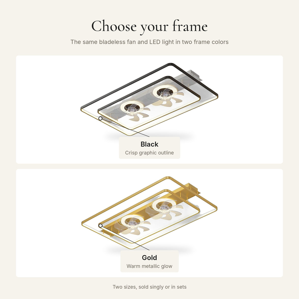 Bladeless Ceiling Fan Light finishes: Black, Gold