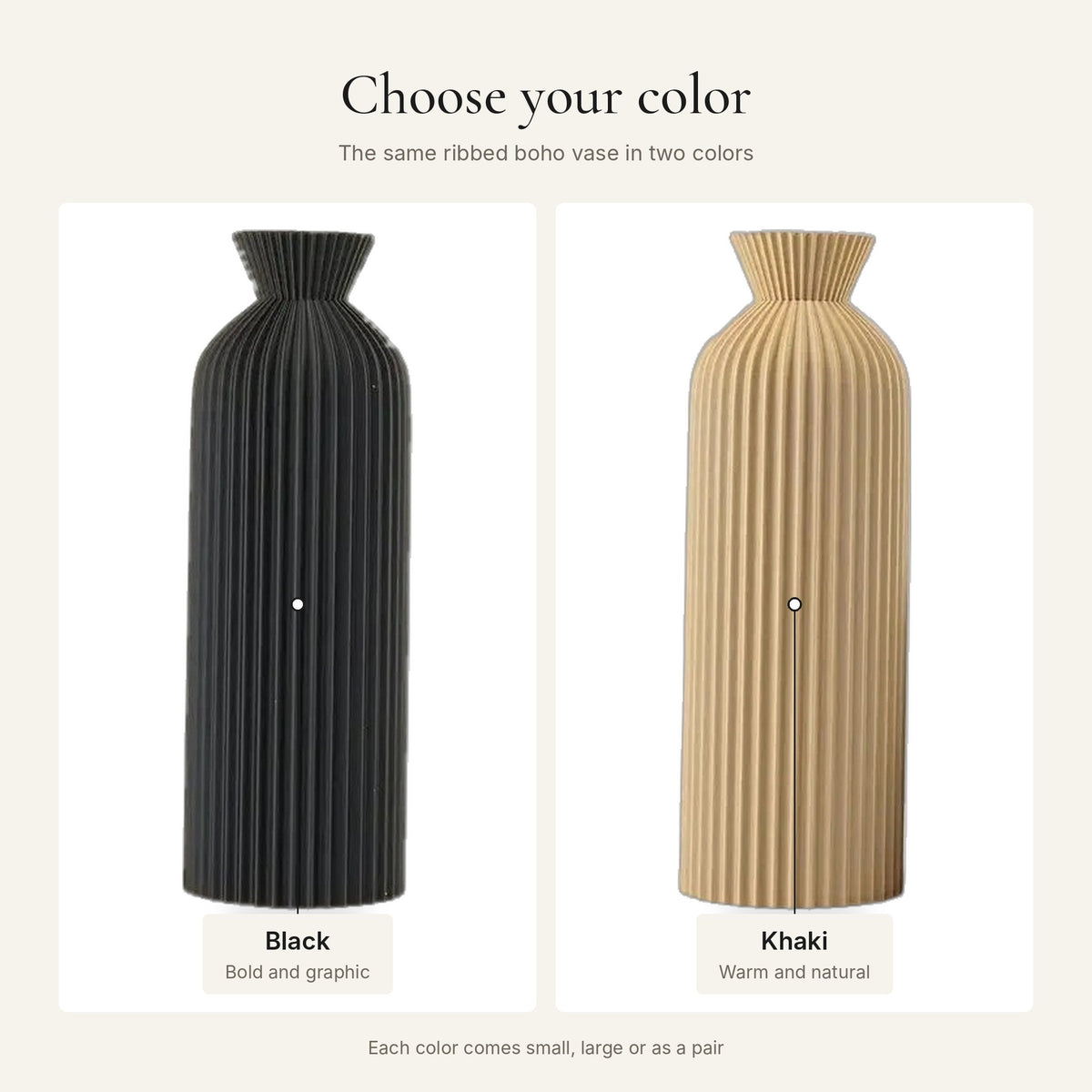 Elegant Black Boho Vase finishes: Black, Khaki