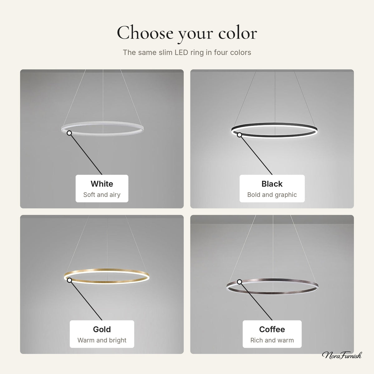 Black Ring Chandelier finishes: White, Black, Gold, Coffee