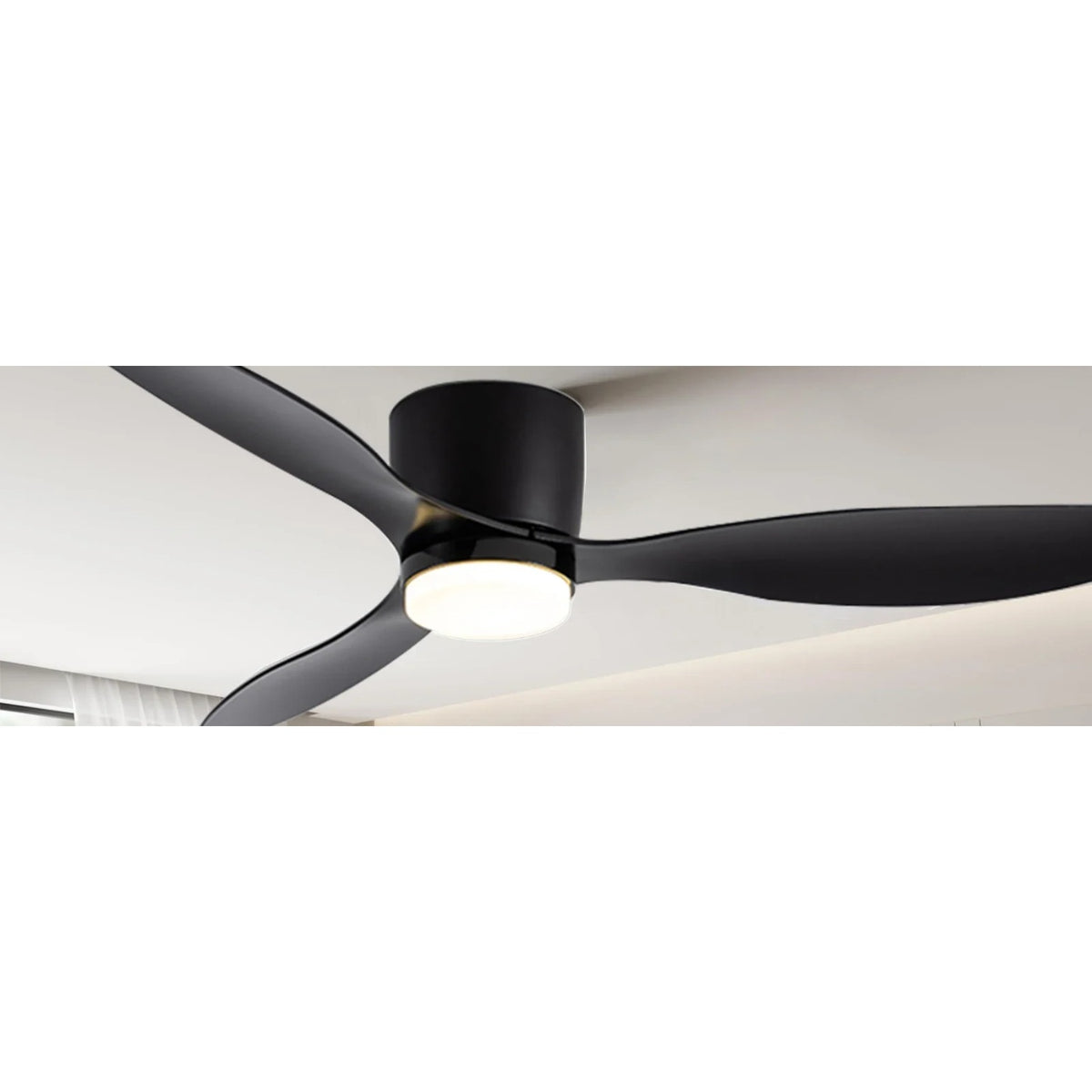 Ceiling fan with black blades and integrated LED light