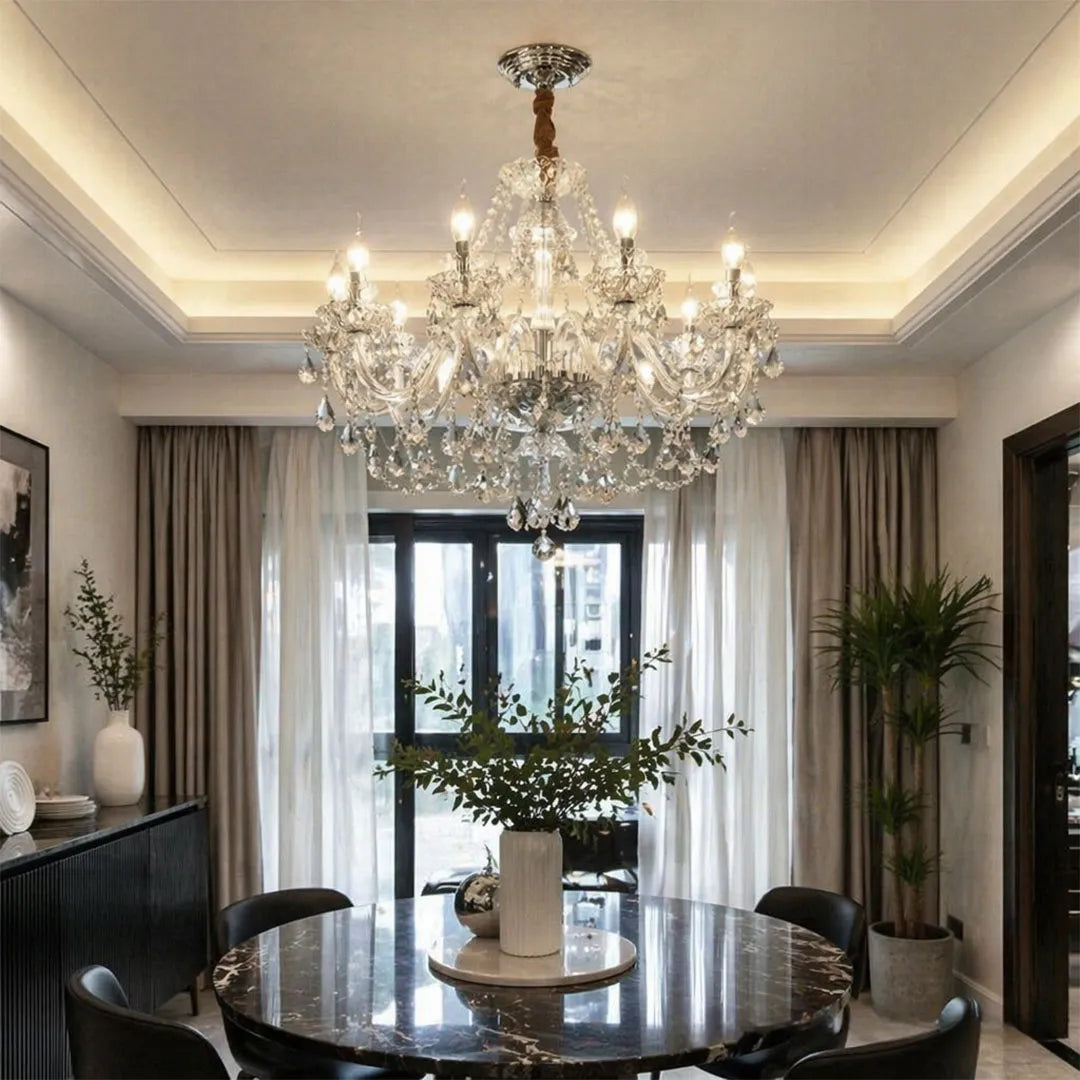 Crystal Chandelier inspiration photo, lit in the evening