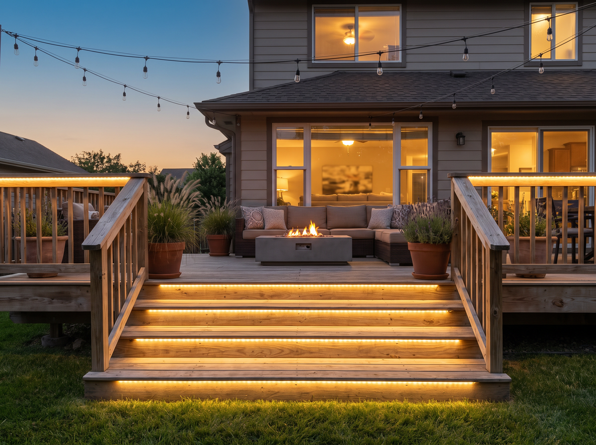 Deck Steps lit in the evening, inspiration image