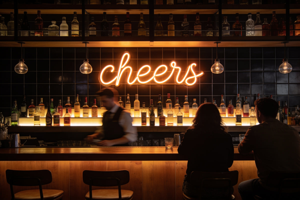 Back Bar lit in the evening, inspiration image