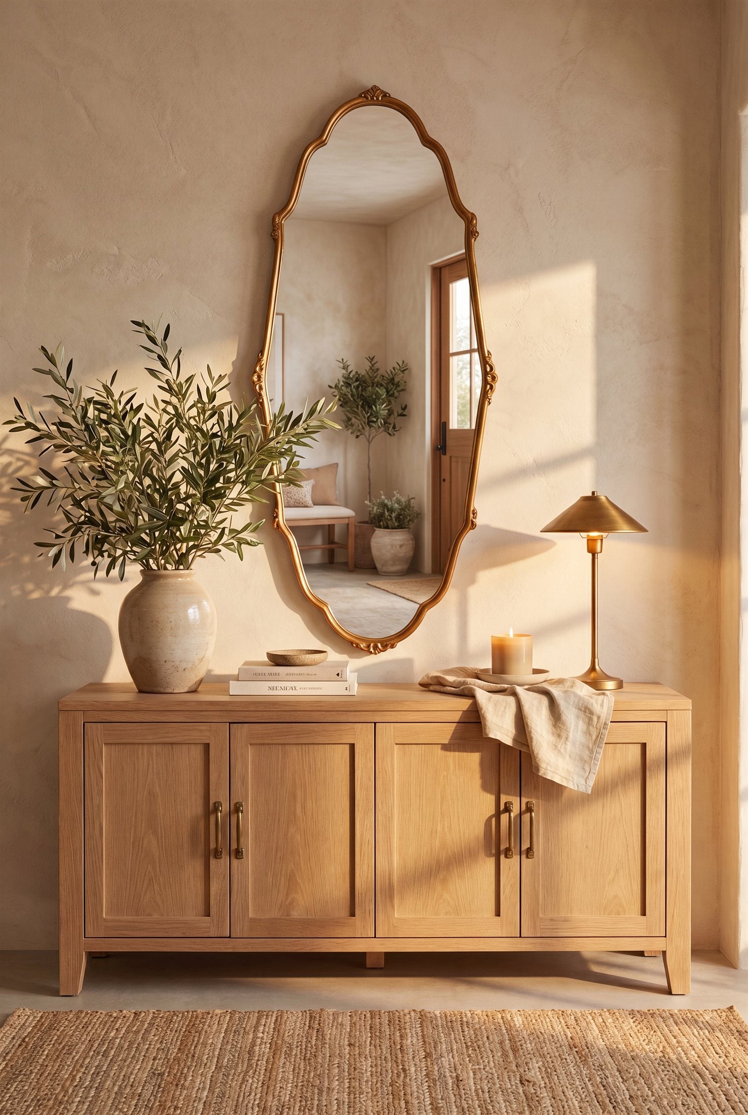 Entry sideboard with large mirror