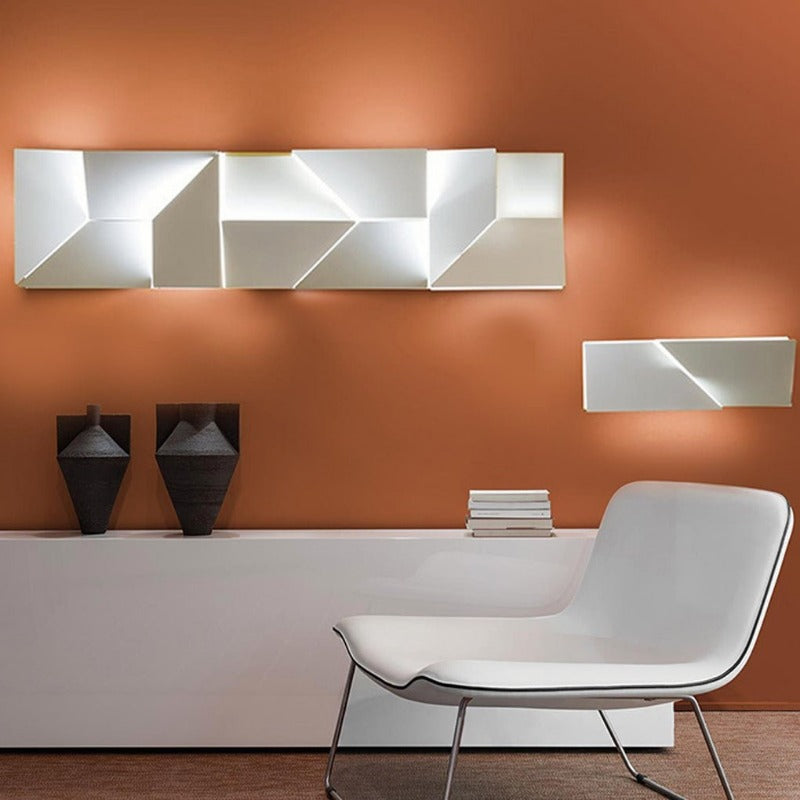 Folded Facet Wall Light, White Metal Sculptural LED Sconce