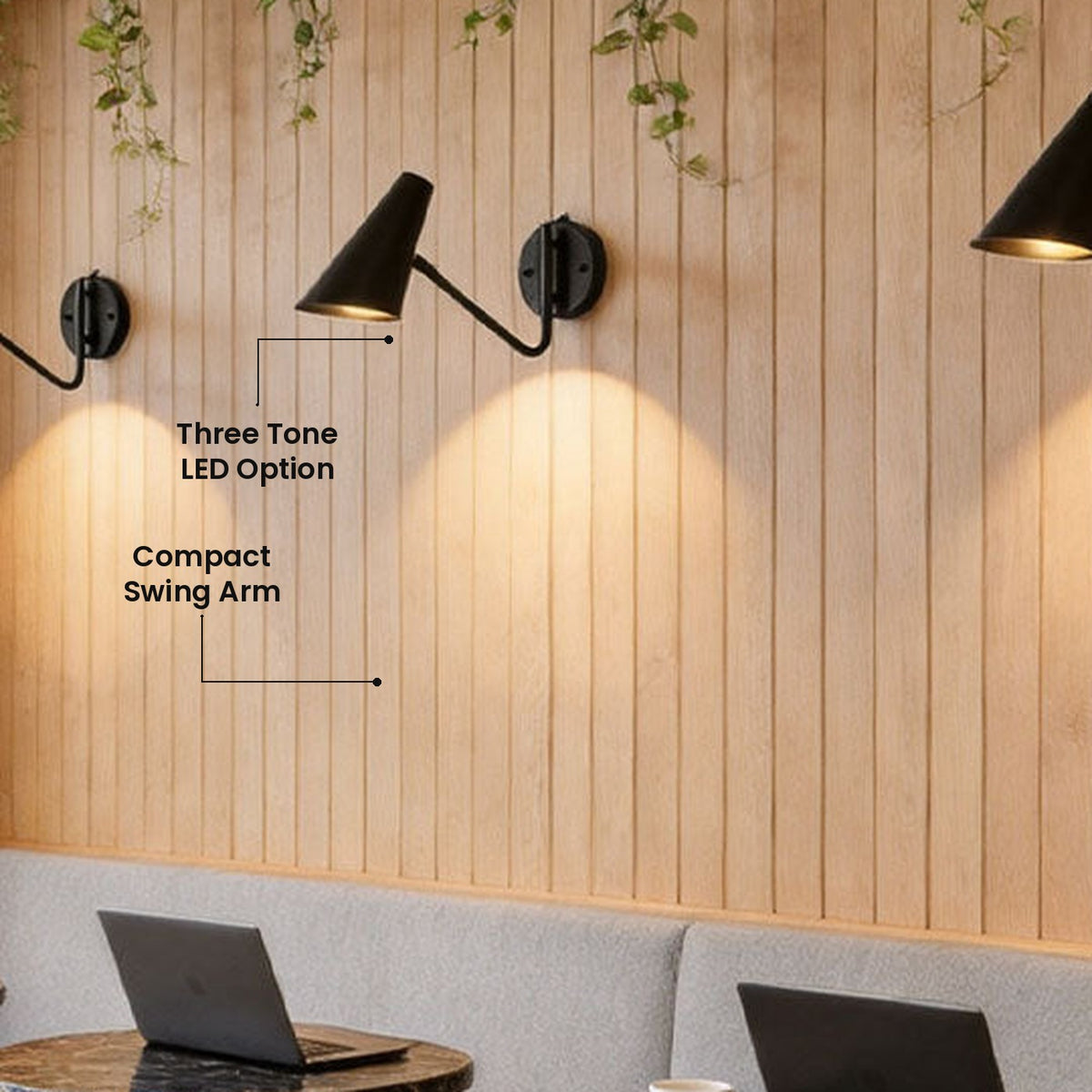 Nordic Minimalist Swing Arm Sconce: Compact Swing Arm, Three Tone LED Option