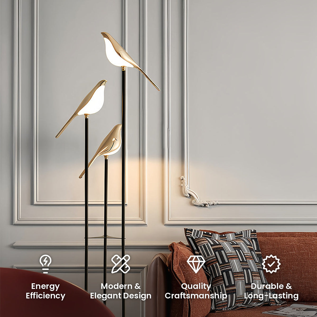 Bird Floor Lamp: energy efficiency, modern and elegant design, quality craftsmanship, durable and long-lasting
