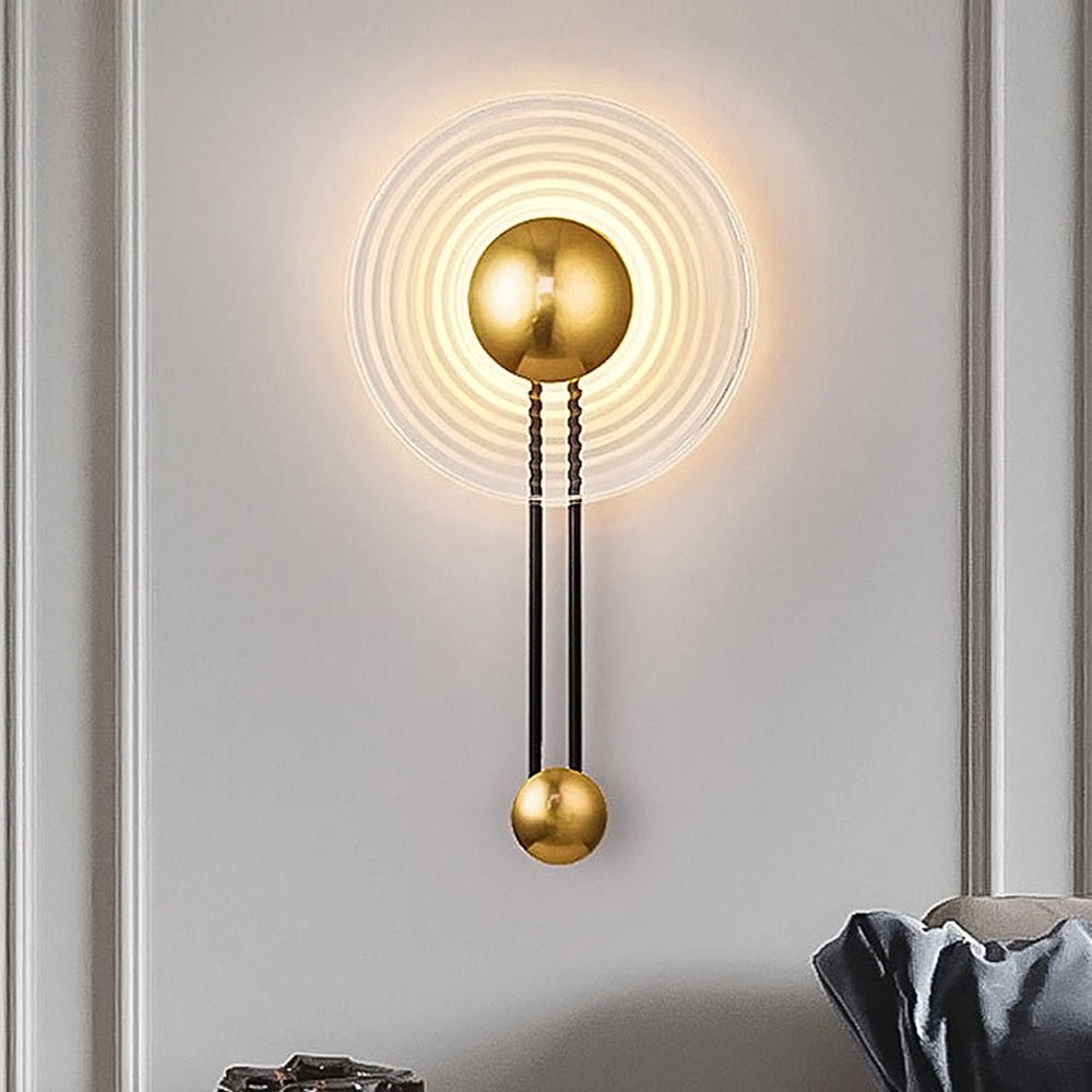 Ripple Glass Disc Sconce, Brass Pendulum LED Wall Light
