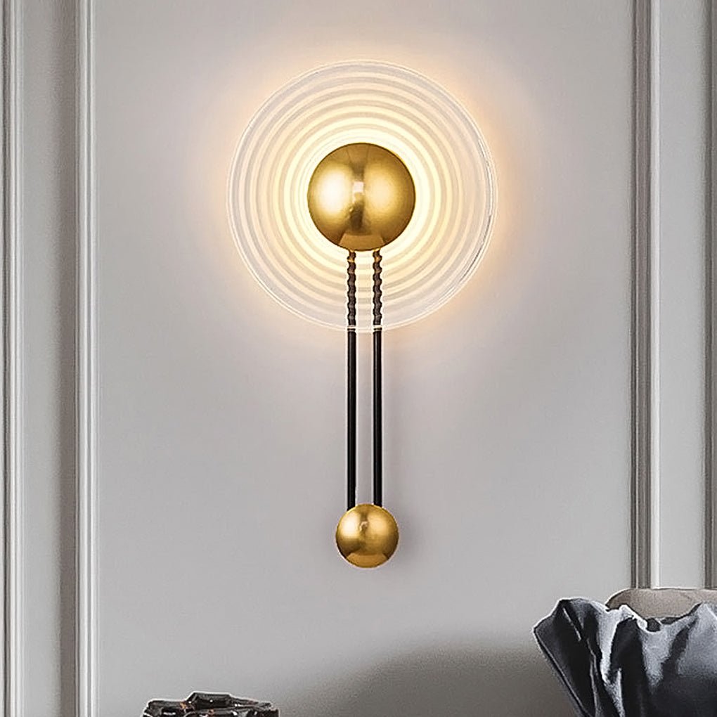 Ripple Glass Disc Sconce, Brass Pendulum LED Wall Light