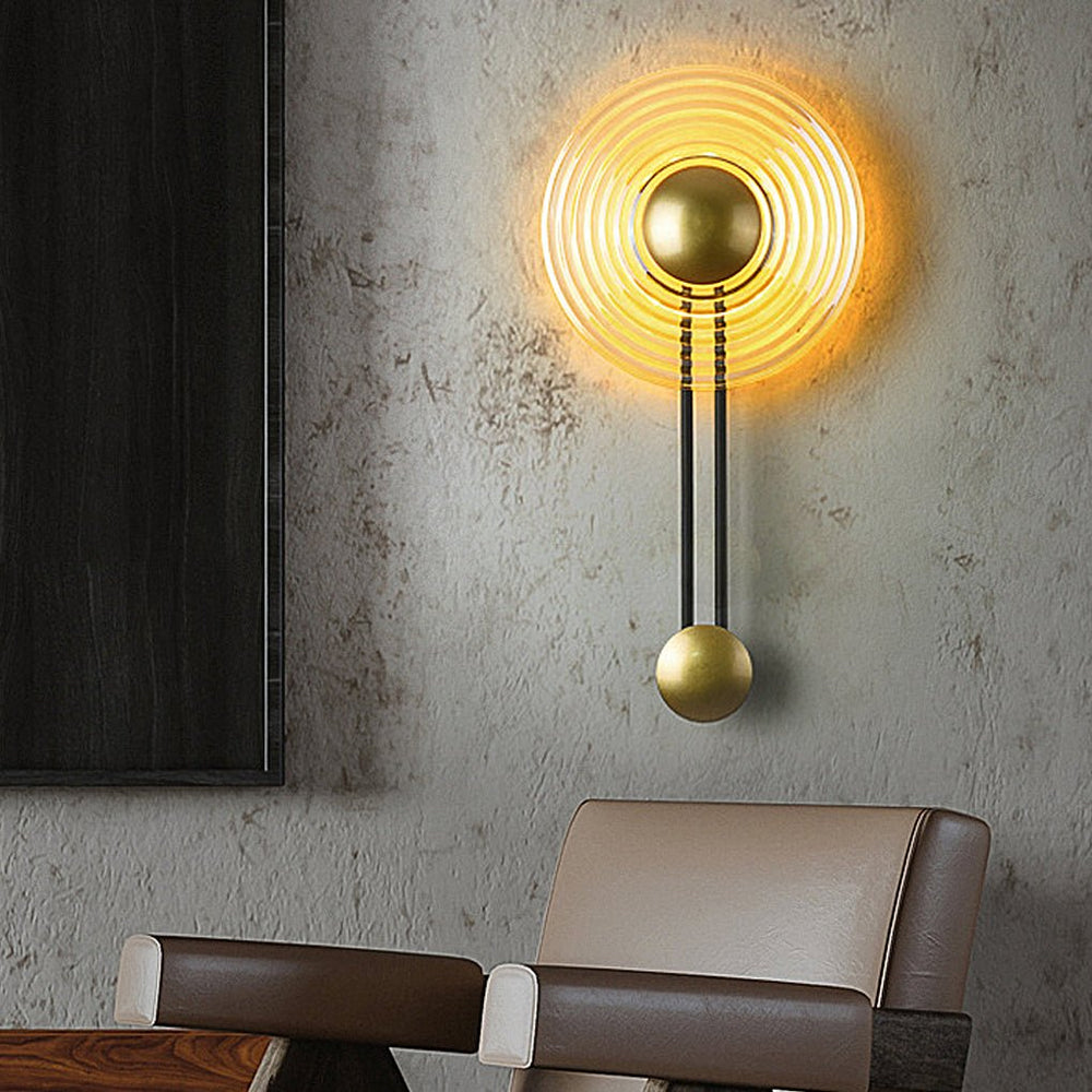 Ripple Glass Disc Sconce, Brass Pendulum LED Wall Light