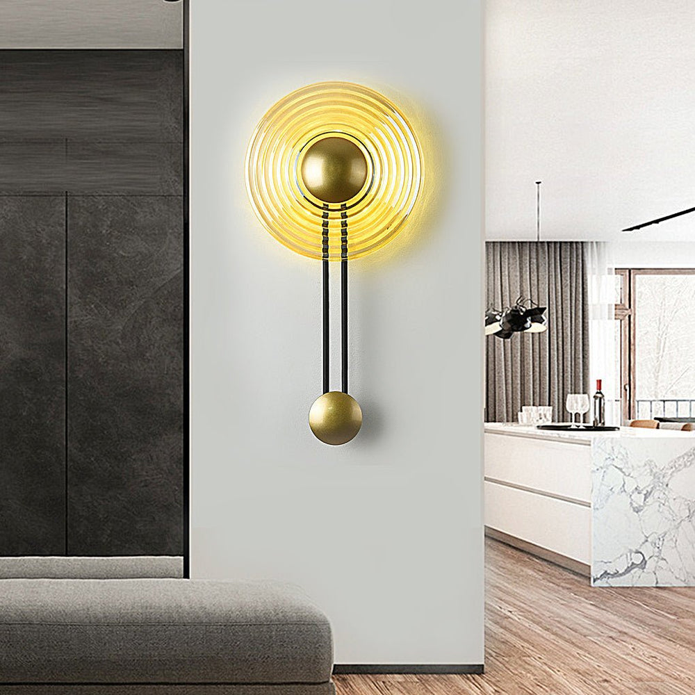 Ripple Glass Disc Sconce, Brass Pendulum LED Wall Light